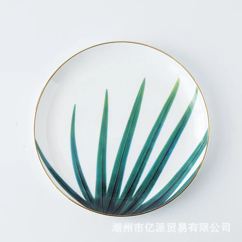 LEKOCH Gratitude and feedback creative green plant ceramic plate northern Europe bone china disk dessert breakfast | Дом и сад