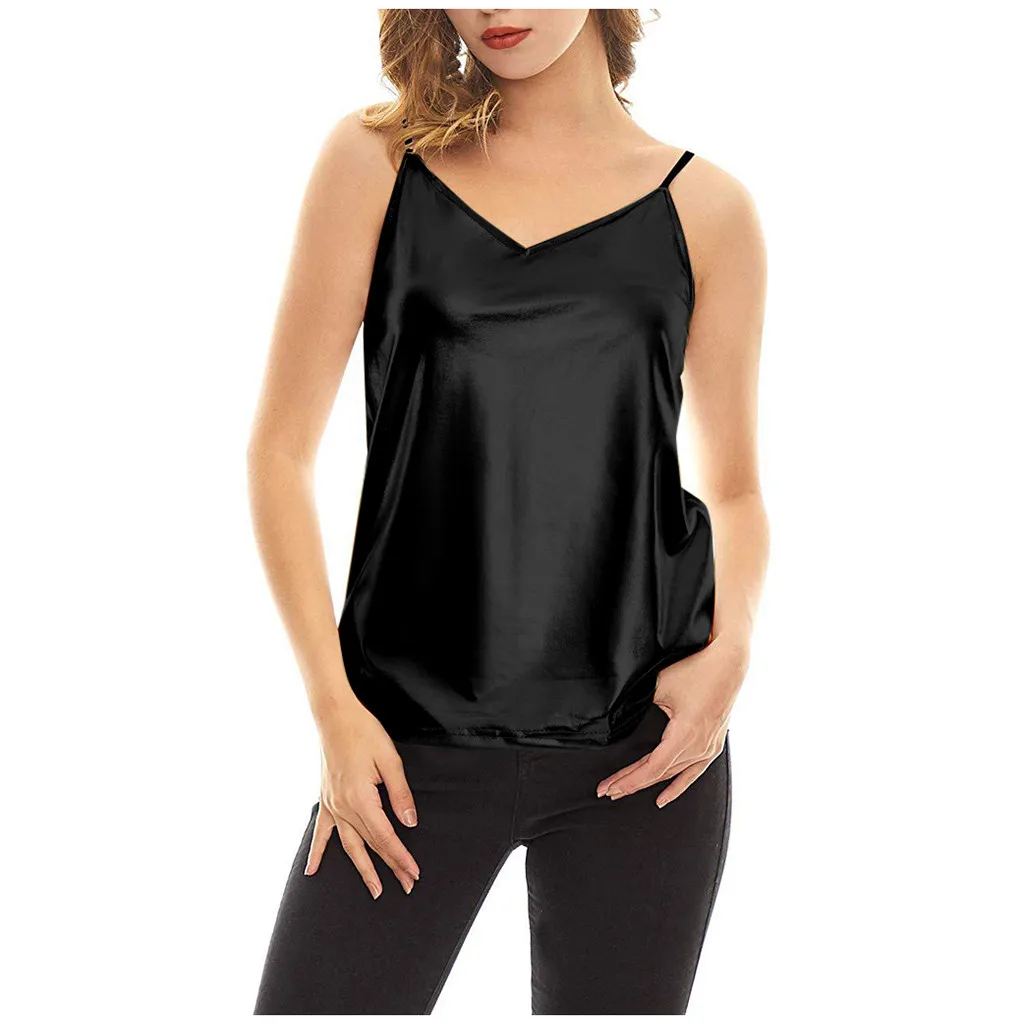 Женский Блестящий жилет металлический топик жидкий влажный вид топы укороченная