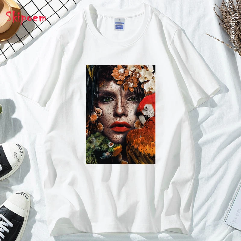 

Woman Surrounded By Flowers Tshirt Women Aesthetic Tumblr Punk Vintage Gothic Kawaii Harajuku Skipoem Cotton Clothes Top Tees