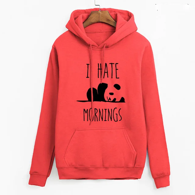 

Brand Tracksuis Fashion Women Long Sleeve Hoodies 2020 Women's Sweatshirt Fleece Hoodies Panda I HATE MORNINGS Sweatshirt Female