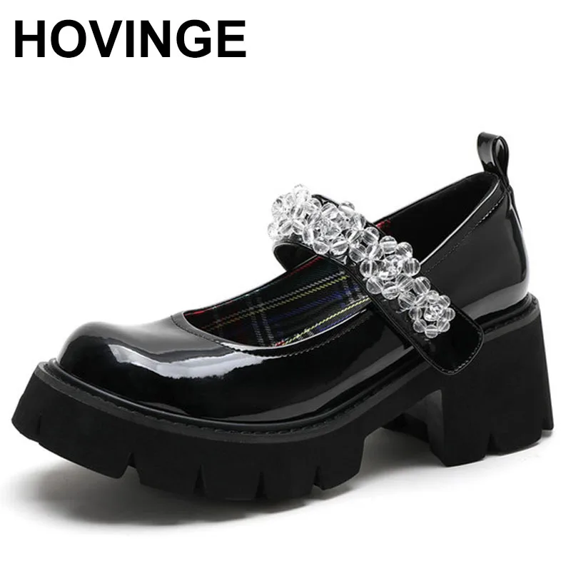 

HOVINGEKorean Women Mary Jane Shoes Genuine Leather Platform Block High Heel Hook & Loop Shoes Summer Single Shoes Retro Lolita