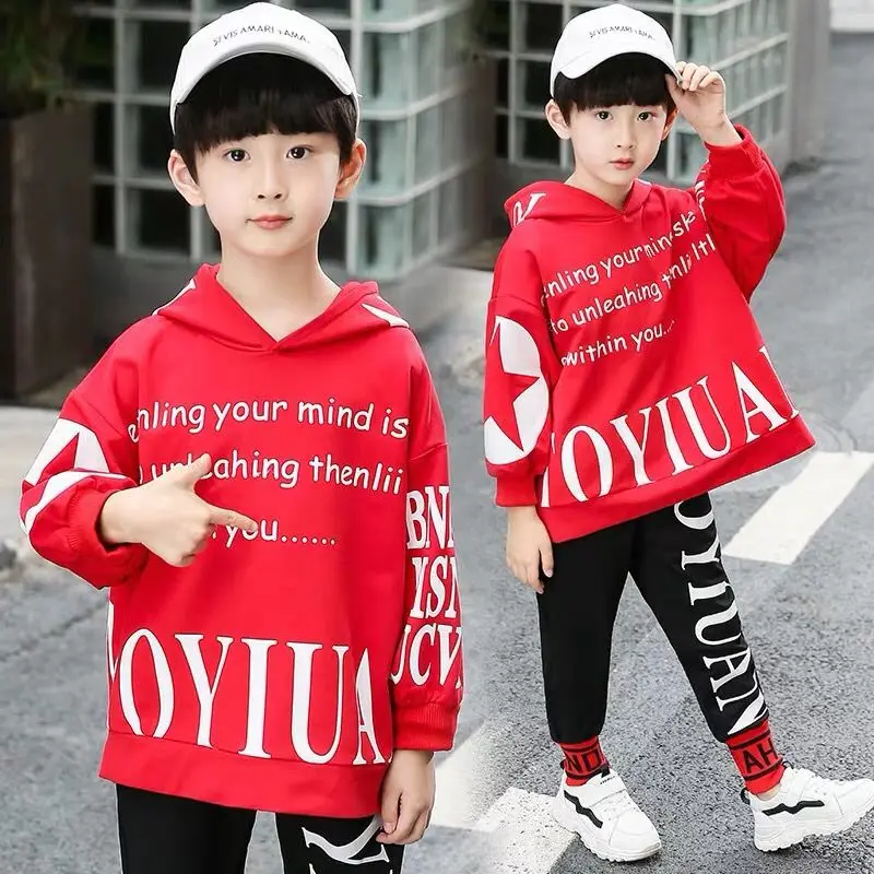 

INS HOT Baby boys clothes sets 4-13 years old spring and autumn 2-pieces-sets Korean sports suit Loose casual printed letters