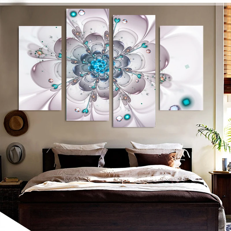 

4PCS HD Printing Blooming Flowers Art Painting Posters Exquisite Frameless Living Room Bedroom Furniture Mural Home Decoration