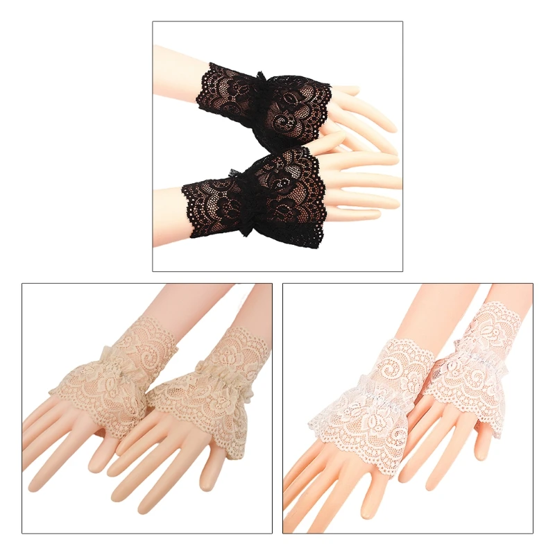

15cm Women Hollow Out Crochet Floral Lace Wrist Cuffs Ruffles Flared Detachable Fake Sleeves Stretch Bracelet Wedding Sunscreen