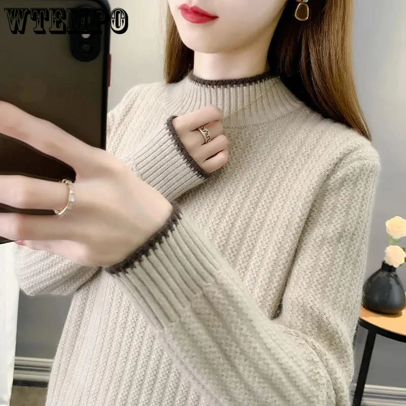 

Knit Sweater Women's Autumn and Winter New Half High Neck Pullover Bottoming Shirt Loose and Thick Warm Top