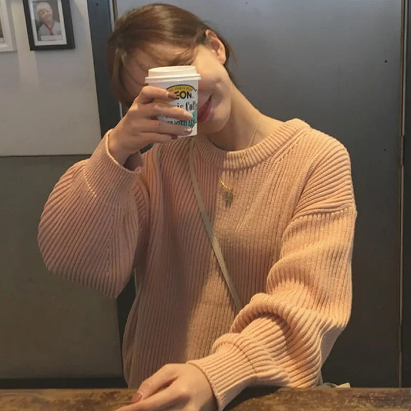 Женский свитер с круглым вырезом BGTEEVER теплый вязаный пуловер в Корейском стиле