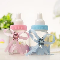 12pcsset transparent plastic feeder bottle candy box cute bluepink wedding birthday baby shower cake topper party supplies