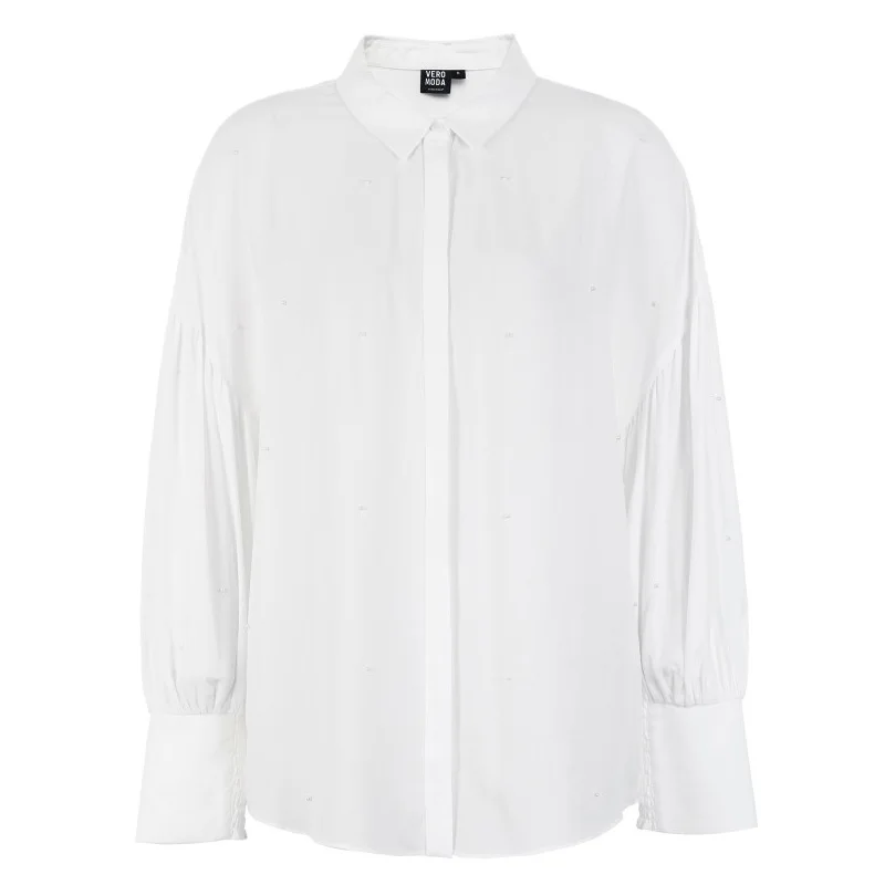 Vero Moda женская рубашка с эластичным рукавом украшенная жемчугом | 318331544|