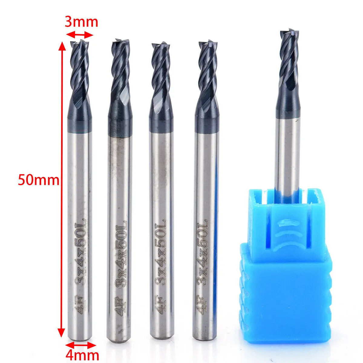 

5 Pcs Drill Bit End Milling Cutter Kit Set W/4-Flute Kit Set Dia 3mm 4mm Shank Tungsten Carbide For Woodworking Tool Accessorie
