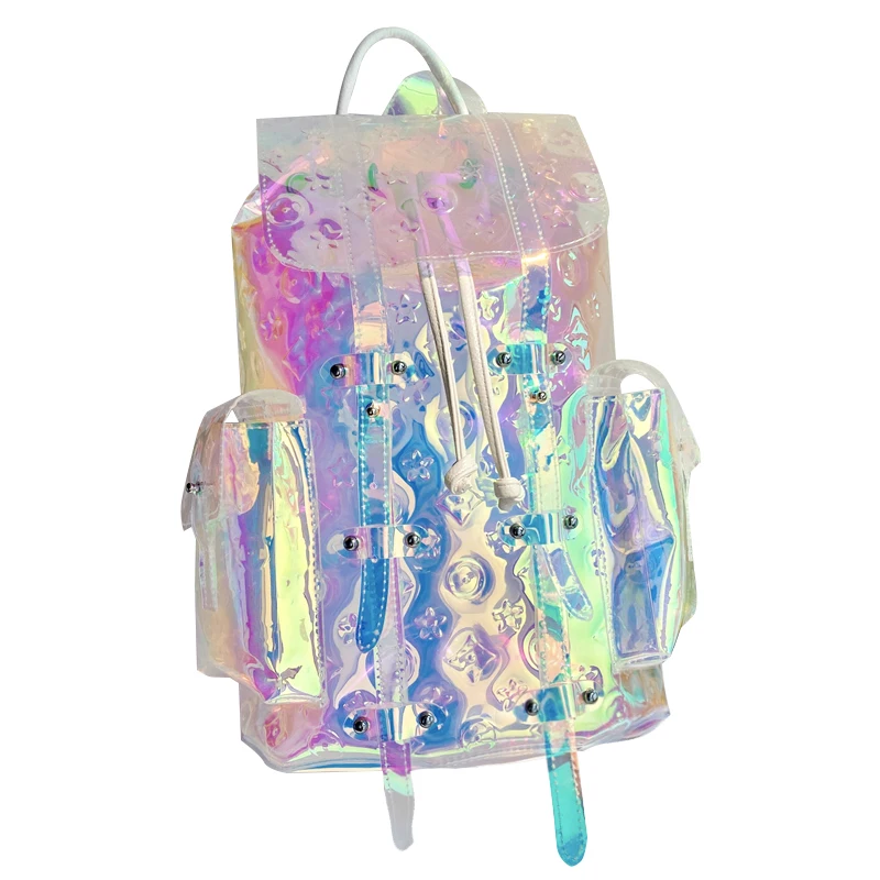 

Colorful Laser Transparent Symphony Backpack 2021 New Trendy Fashion Rainbow Embossed School Jelly Bag Large Capacity Backpack