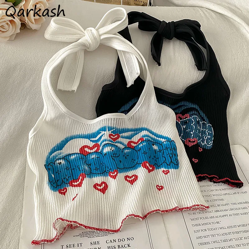 

Женская летняя майка с принтом, уличная одежда Ulzzang, милый женский модный дизайнерский укороченный топ, универсальный пляжный облегающий пи...