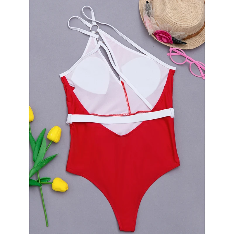 

INGAGA Cut Out One Piece Swimsuits 2021 One Shoulder Swimwear Women Belted Bodysuits Sexy Black Beachwear Backless Bathers