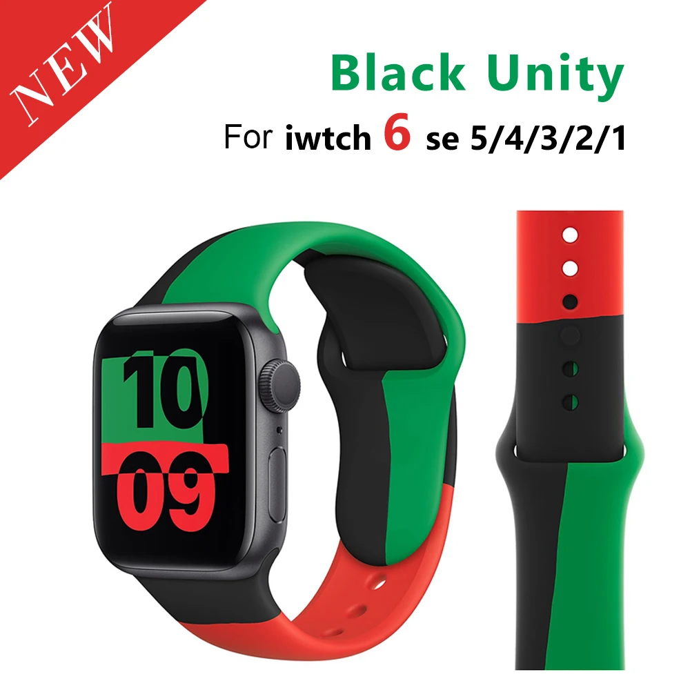 Ремешок силиконовый для Apple Watch band 6 SE 44 мм 40 черный спортивный браслет смарт-часов