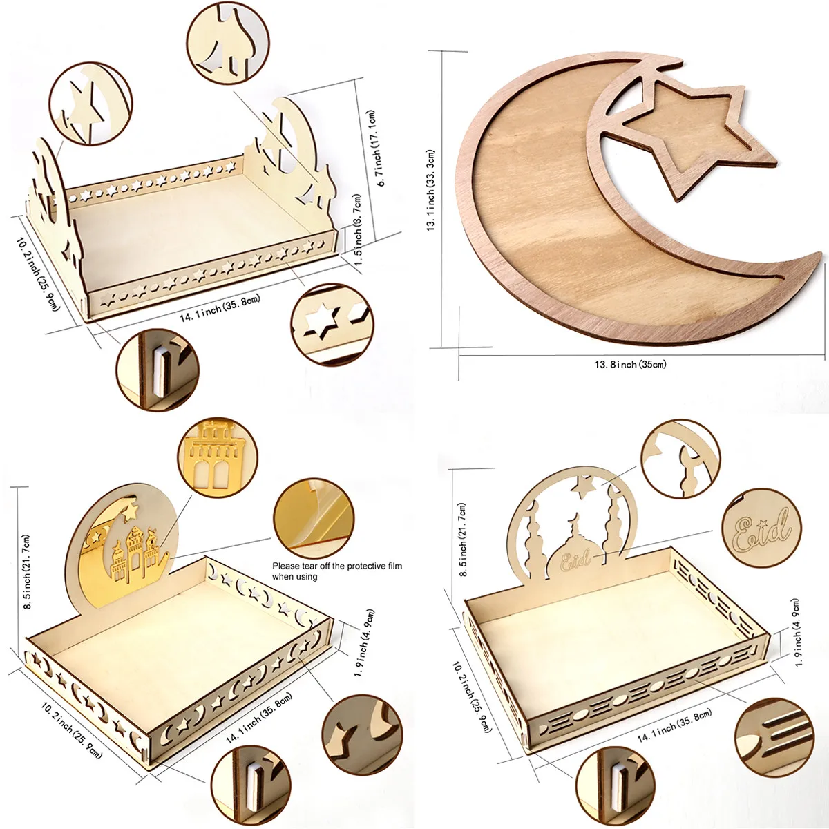 Деревянный ИД Мубарак украшения на Рамадан Исламская с украшениями для еды Ид