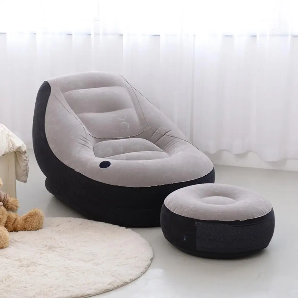 

Inflatable Recliner Chaise Lounge Chair With Ottoman Portable Blow-Up Seat For Lounge Living Room Backyard Camping Furniture