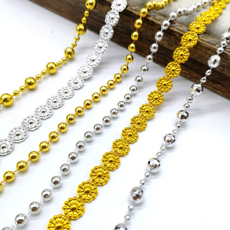 2 ярда золотые и Серебристые бусины отделка цепочки для украшения свадебной