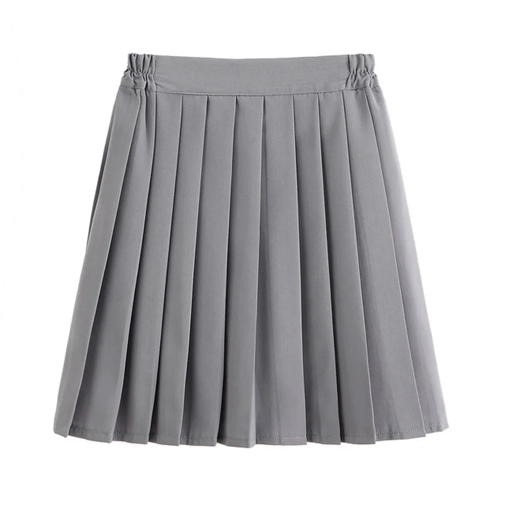 Gray KANCOOLD Женская юбка для костюмированной вечеринки с высокой талией весна лето кавайные джинсовые однотонные трапециевидные матросские японские школьные мини юбки - Цвет: Gray