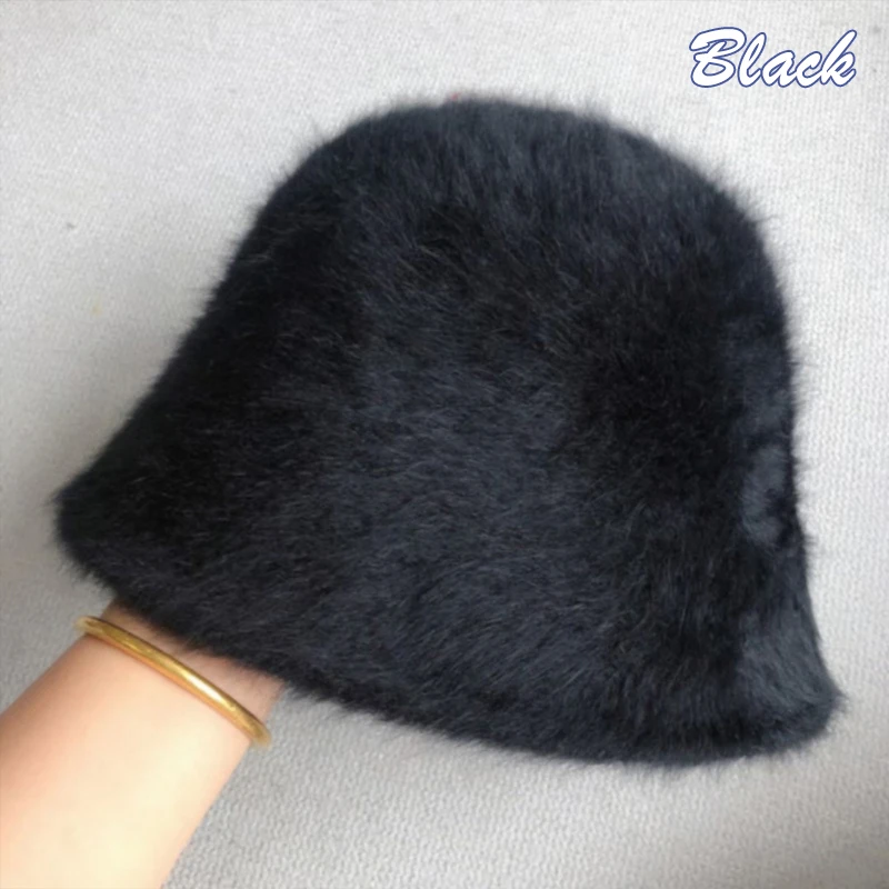 Panama Winter Rabbit Fur Wool Hats For Women Bucket Hat Pompom Ear Protection Beanies bucket hat Fur Cap панама женская 모자