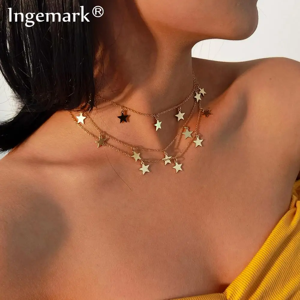 Винтажные золотые Цвет Star женское ожерелье с подвеской подарки простой Kpop
