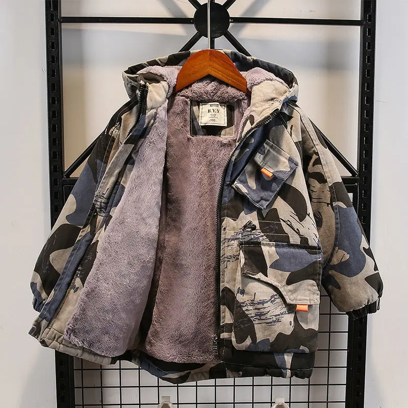 

Зимнее пальто с капюшоном для мальчиков, на Возраст 4-12 лет