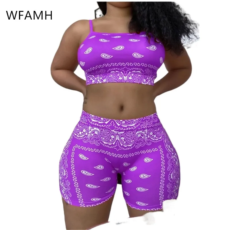 2021 New Ladies Split Swimsuit Milk Silk No Steel Ring No Chest Support Camisole + Printed Shorts Fashion Casual Suit Polyester