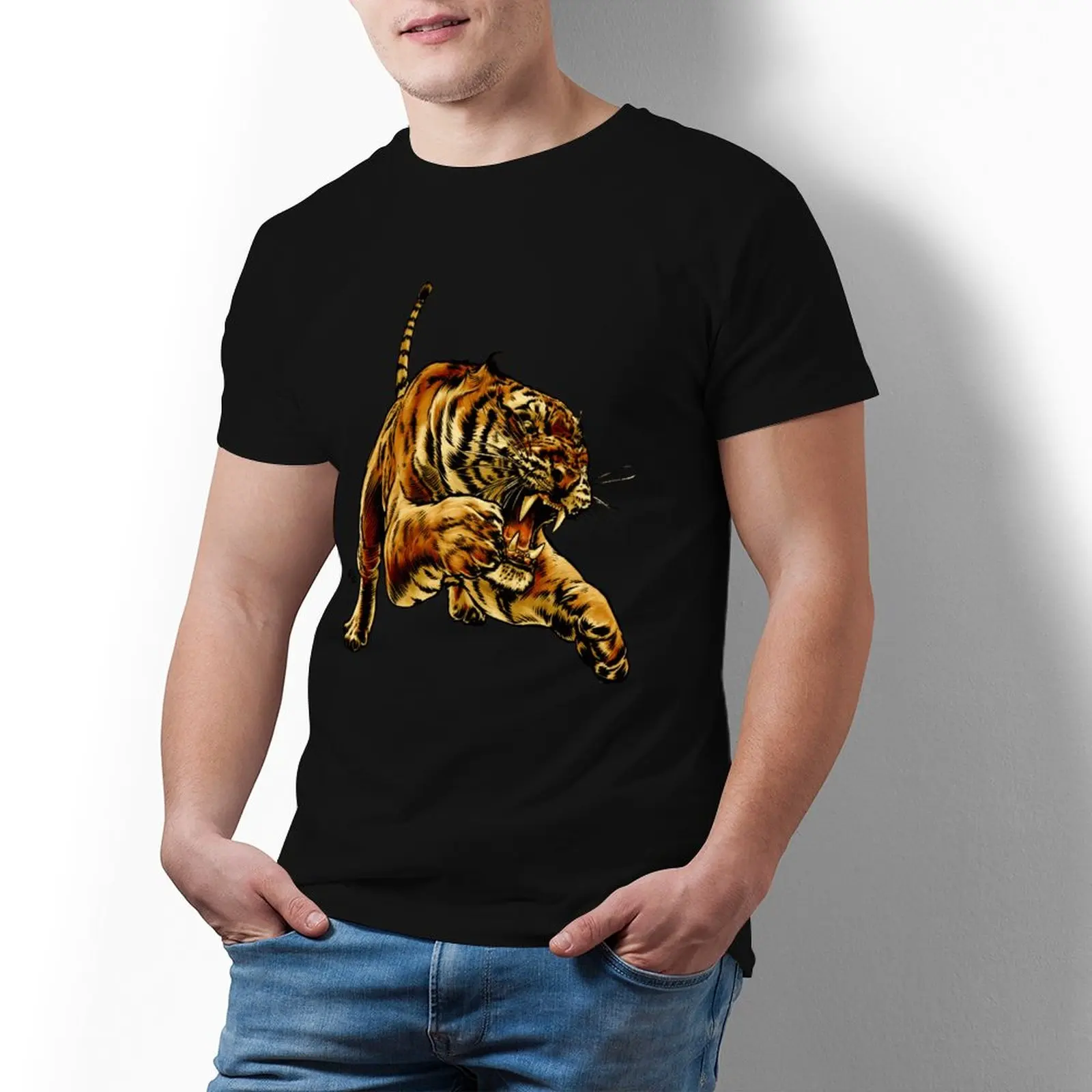 

Tiger Tshirt Cute 100 Percent Cotton Short-Sleeve T Shirt Graphic Basic T-Shirt Men Oversized