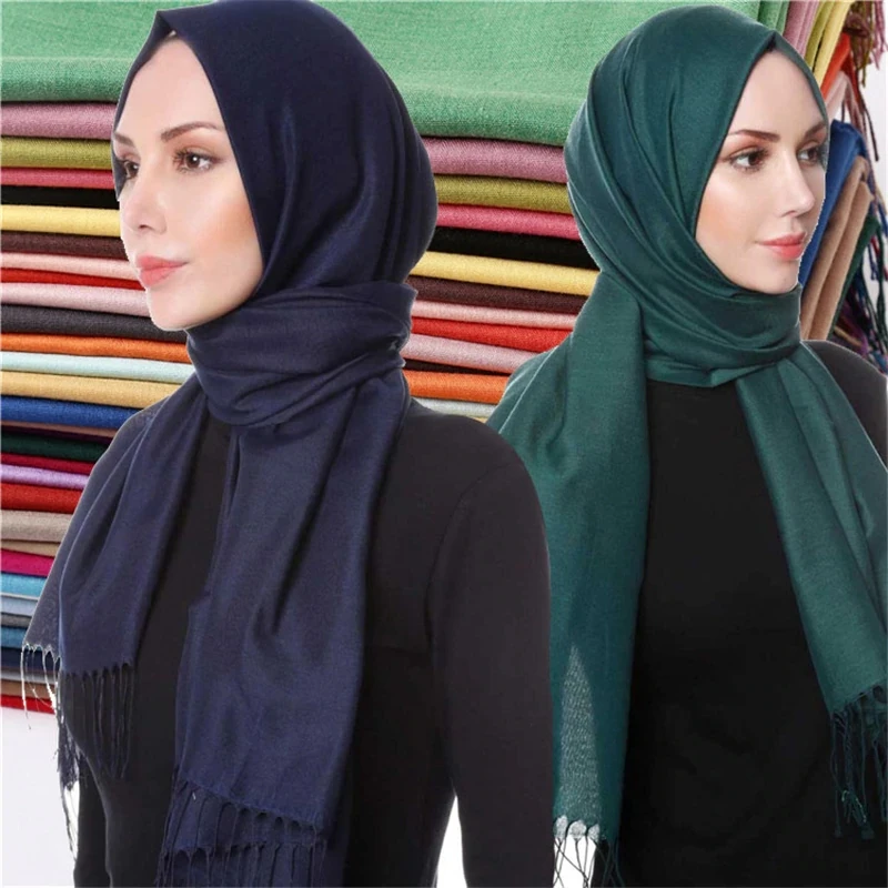 

Women Cashmere Scarf Hijabs Plain Thin Shawl Wrap Lady Female Muslim Hijab Long Pashmina Scarves Winter Foulard Headscarf Turban