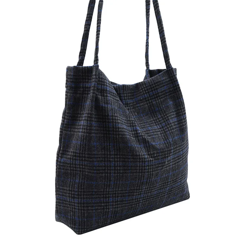 

Сумка на плечо Женская шерстяная холщовая, винтажная клетчатая сумочка-тоут, вместительный саквояж для покупок из шерсти