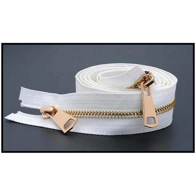 GoldWhite Meetee 120 см 5# двойной слайдер застежки-молнии для шитья открытая металлическая молния Gunblack зубы куртка молния DIY 13 цветов A3-9 - Цвет: GoldWhite