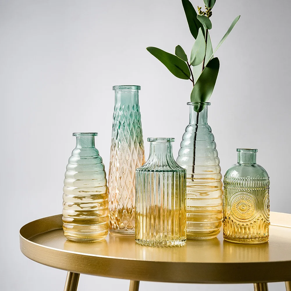 European Retro Roman Relief Art Glass Vase Indoor Office Table Plant Flower Home Decoration Accessories Transparent | Дом и сад