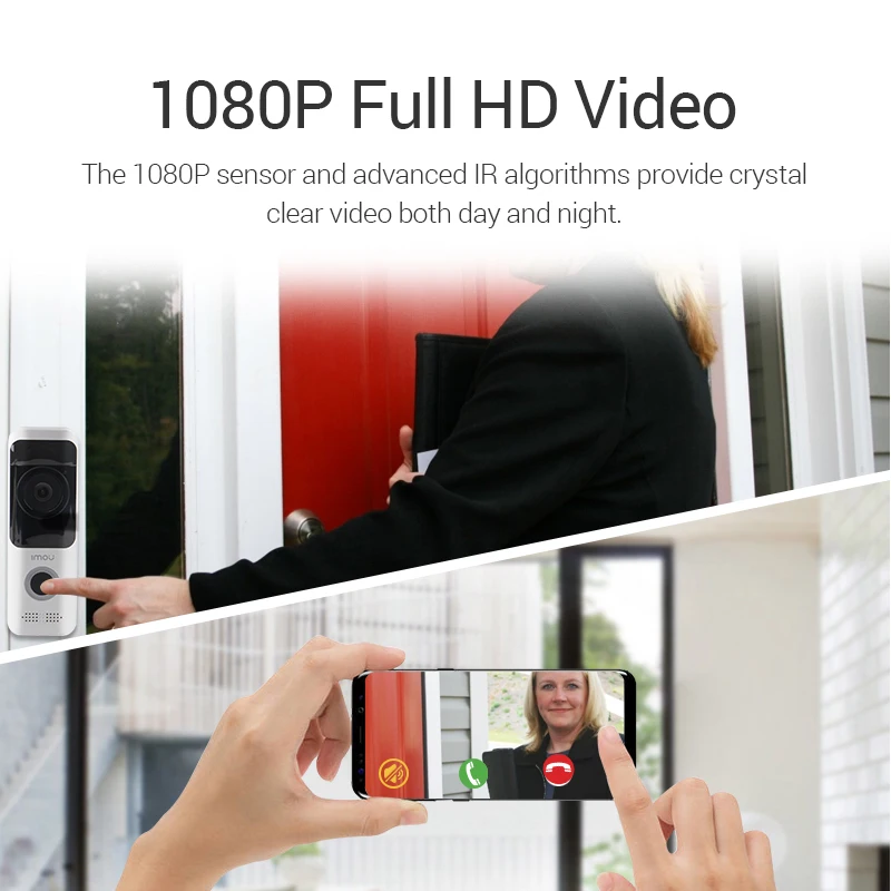 Беспроводной видео дверной звонок Wifi 1080P 140 ° горизонтальный вид PIR Обнаружение