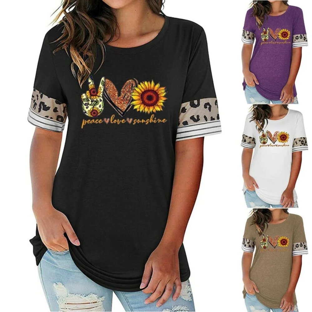 

Women's Casual Printed T-Shirts Ladies Pullover Loose Long Blouses Tunic Tops