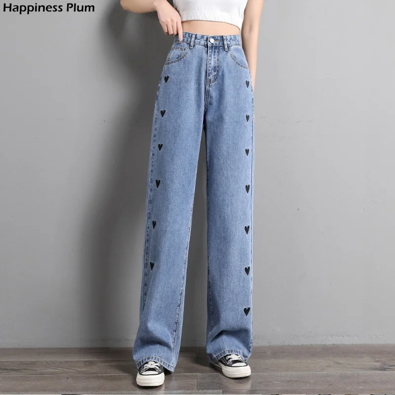 

Straight Jeans Women Plus Size High Waisted Denim Pants Wide Leg Vintage Streetwear Full Length Trousers Spring Summer