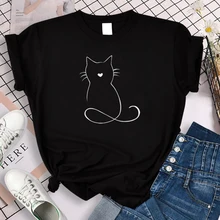 Cartoon Cat Print Tshirt Lady Top New Goods 2022 Cute Trend Fashion Woman Clothes Top Graphic Female