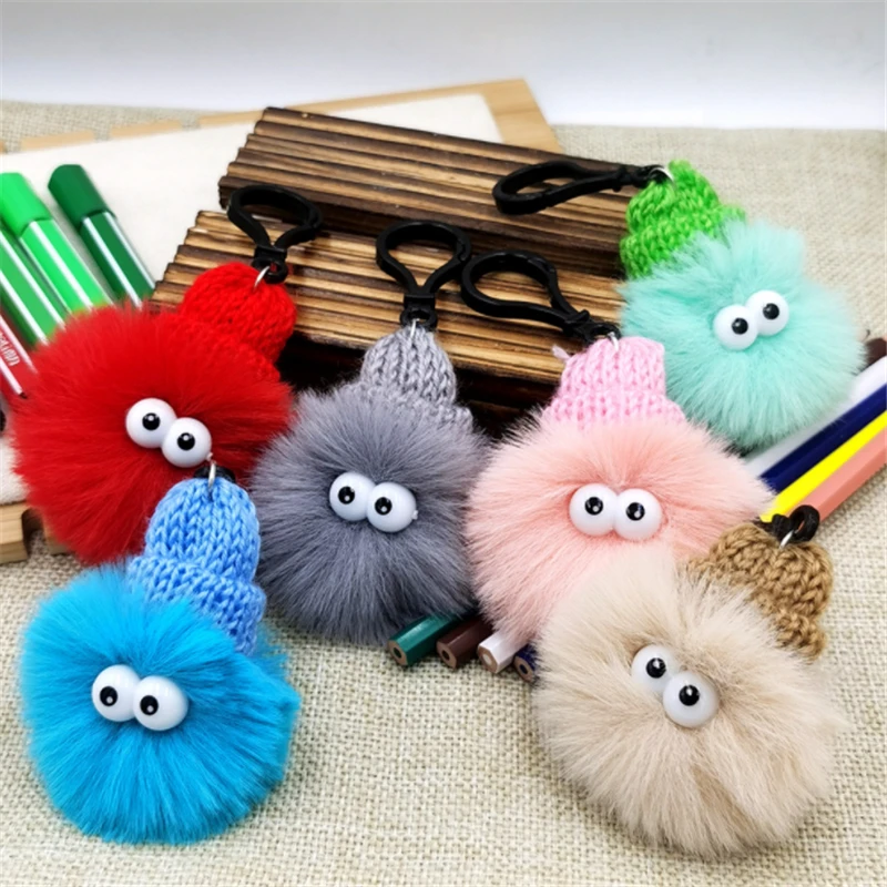 

15pcs/Lot Cartoon Faux Rabbit Fur Hair Ball Keychain Cute Anime Pompom Monster Key Chain Women Bag Pendant Car Keyring Jewelry