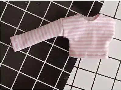 pink T-shirt 2 шт./компл. футболка в полоску с длинными рукавами+ джинсовый комбинезон Одежда для кукол Blyth для Blyth, OB24, одежда Azone аксессуары для кукол - Цвет: pink T-shirt