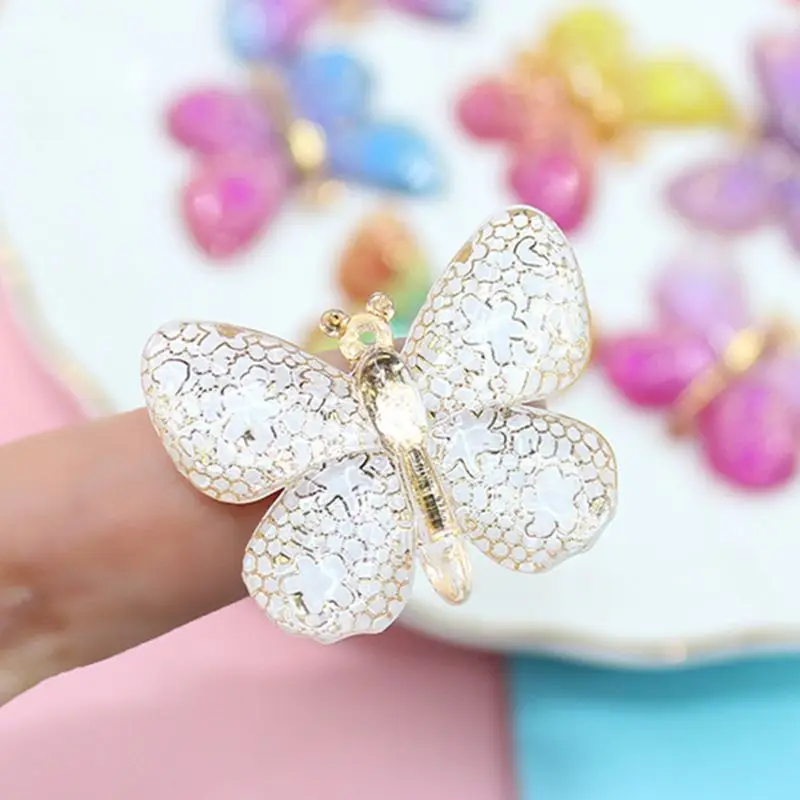 

R58E 10Pcs Resin Gradient Colorful Butterflies Flatback Cabochon Embellishments Hot Stamping Rhinestone Applique DIY Phonecase