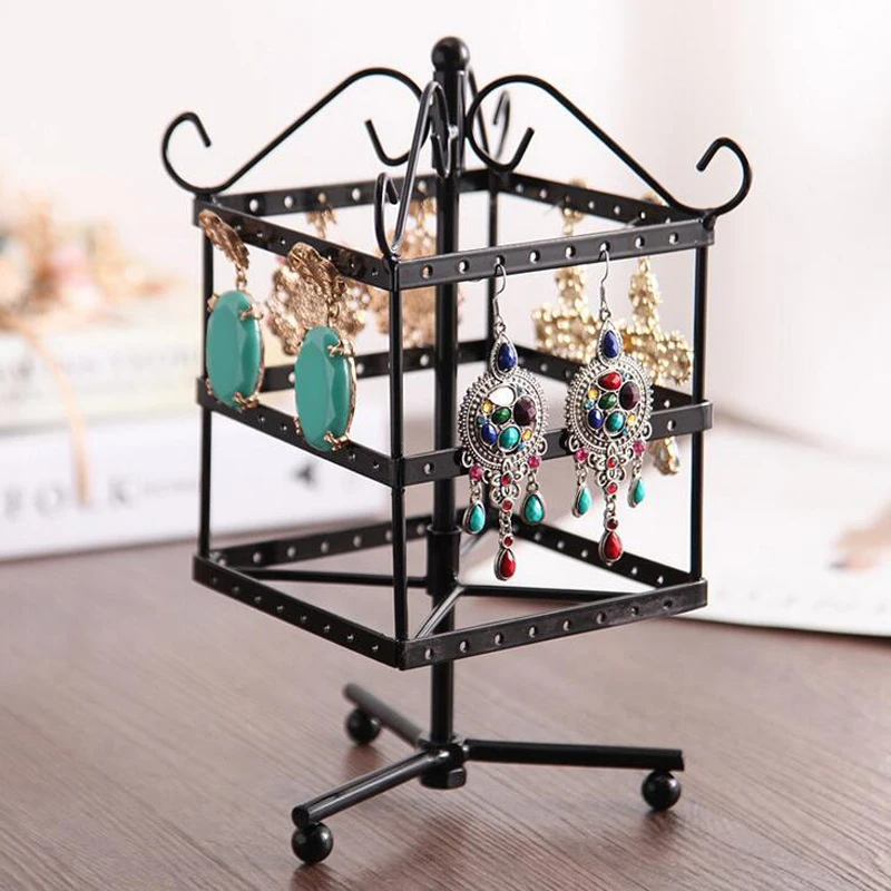 Nice Rotation Square Metal Multi-Functional Earrings Holder Jewellery Hanging Stand Stud 96 Holes Jewelry Display Gift Packaging