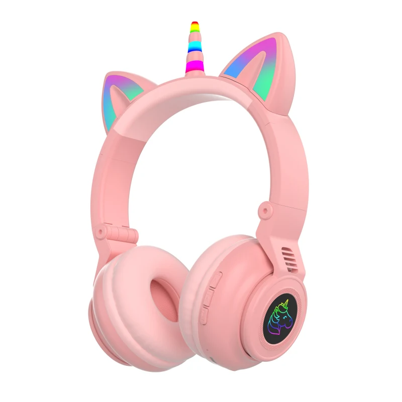 

Flash Light Cute Ears Wireless Headphone With Mic Can Control LED Kid Girl Stereo Music Phone Bluetooth-compatible Headset Gift