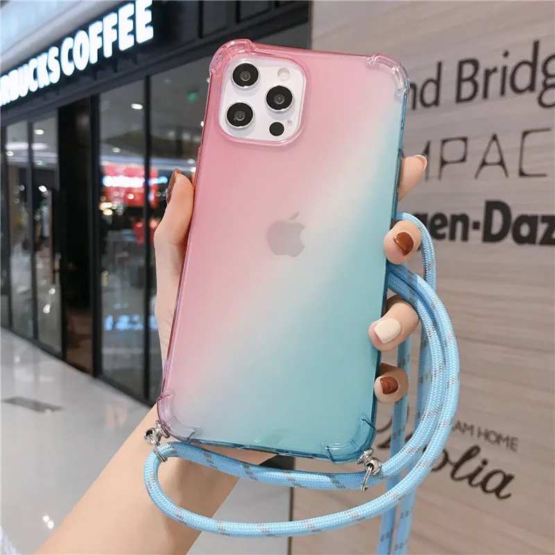 Прозрачные градиентные чехлы на ремешке для телефонов Samsung Galaxy S10 S9 S8 Plus S10e 5G S7 Edge