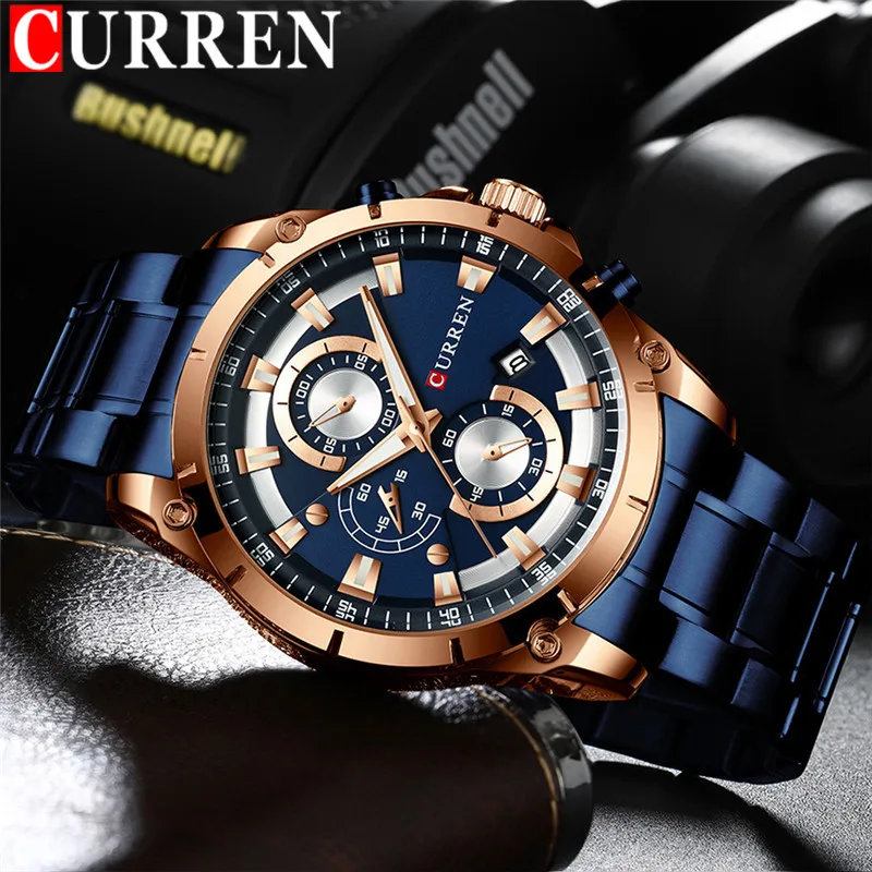 Часы наручные CURREN Мужские с хронографом спортивные армейские Роскошные Синие в