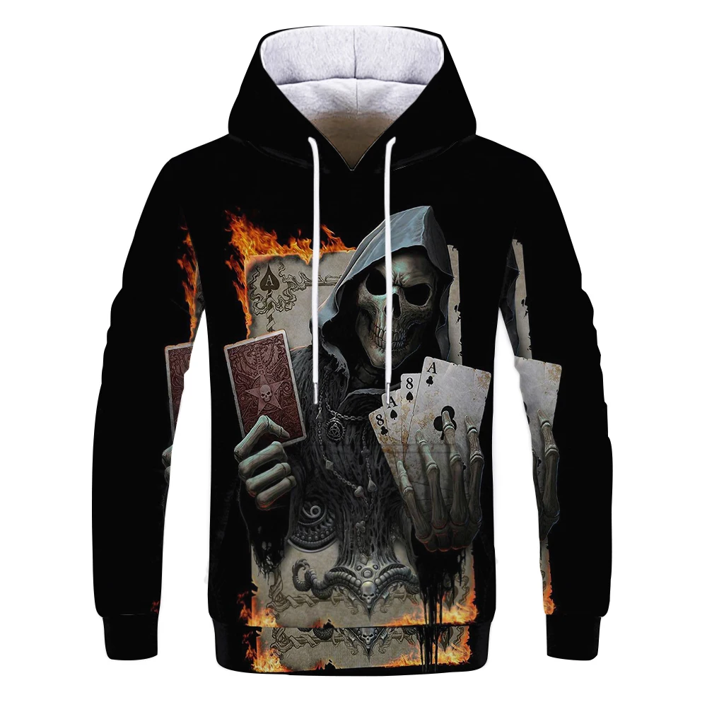 

Мужские толстовки с 3d рисунком покерного черепа, Забавный 3d свитшот, Мужская Осенняя толстовка с капюшоном, Мужская Уличная одежда в стиле Х...