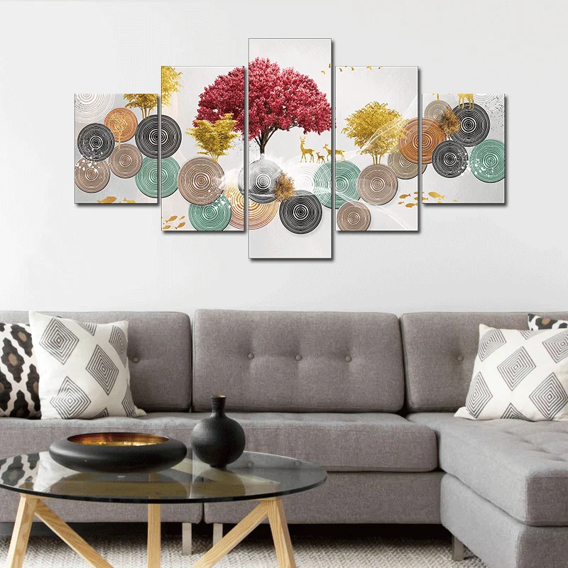 Без рамки 5 шт. красное золото дерево живопись на холсте с принтом роскошные
