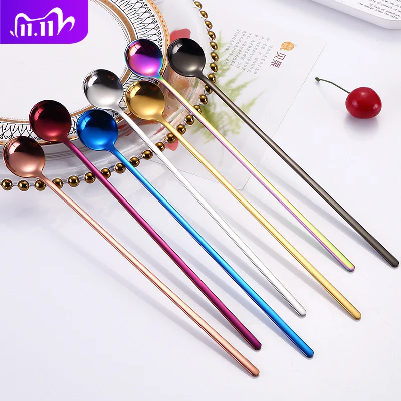 

Cute Stainless Steel Spoon Coffee Scoops Stainless Steel Long Handle Spoon 24cm Dessert Tea Spoon Kitchen Gadget Tool Tableware