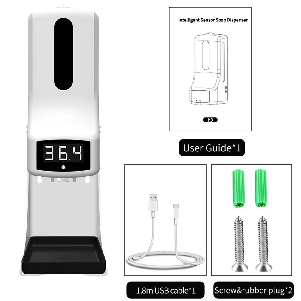 

K9 2-in-1 Non-contact Digital Infrared Thermometer and Automatic Sensor Soap Dispenser 1000mL for Office Mall USB or batteries