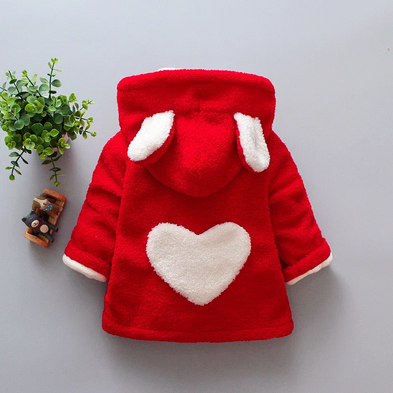 

Toddler Winter Warm Plus Fleece Girls Jacket Withstand The Severe Cold Thick Cute Heart Pattern Hooded Outerwear Coat For Kids