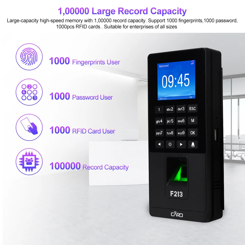Биометрическая система контроля допуска к двери 2 4 дюйма с кнопочной панелью RFD и