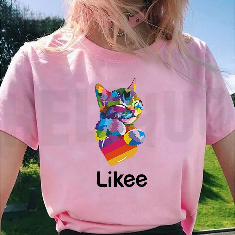 Likee футболка Женщины Дети Россия стиль LIKEE футболки уличная одежда с коротким