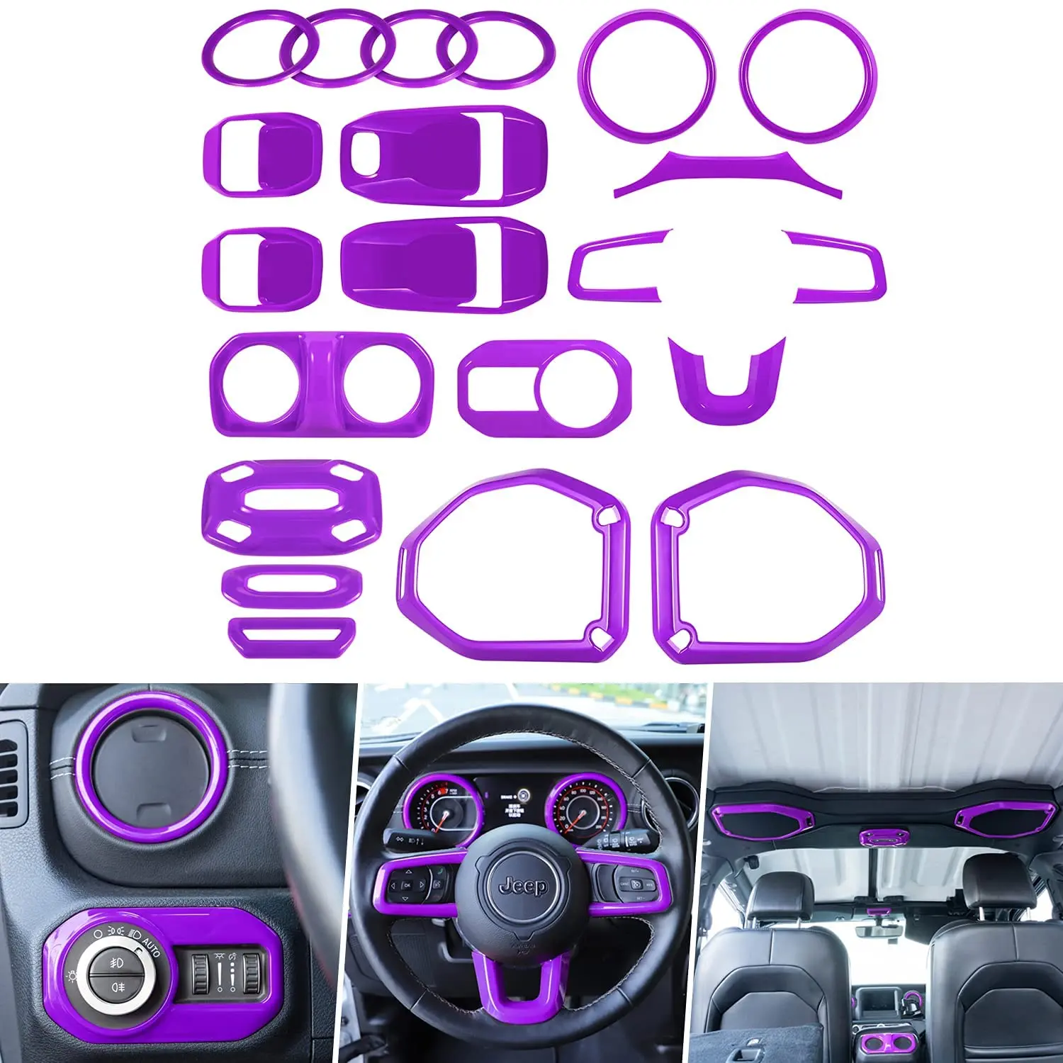 

Chuang Qian 21 PCS Interior Decoration Trim Kit for Jeep Wrangler JL JLU 2018-2021 2&4-Door Purple