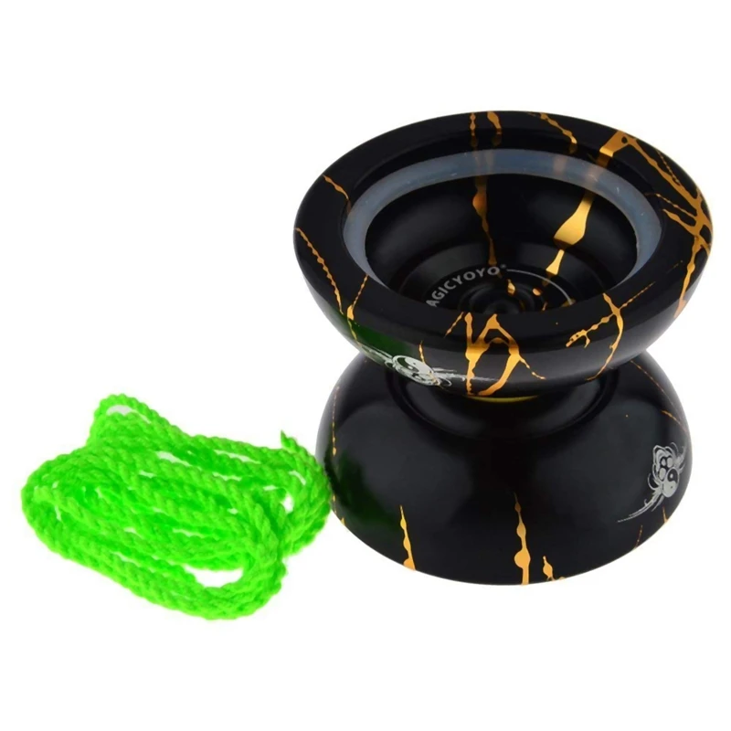 

icyoyo N11 Alloy Aluminum Professional Yoyo Unresponsive Yoyo Ball (Black Golden) Bag, Glove 5 Strings